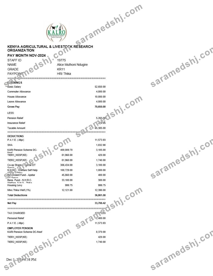 Kenya Agricultural and Livestock Research Organization payslip template in Word and PDF formats.pdf, 1